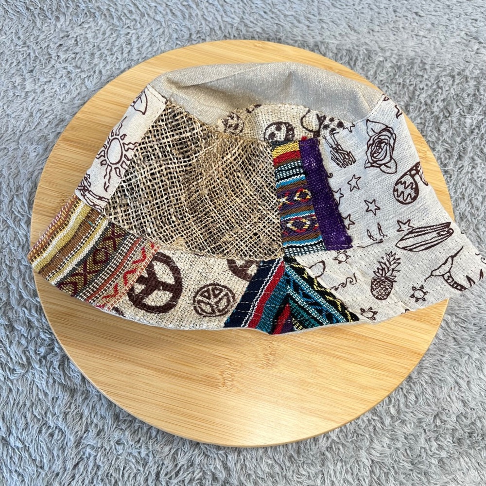 Kathmandu Imports Patchwork Bucket Hat Boho Hippie Celestial Mushroom Peace Sign - Picture 12 of 13